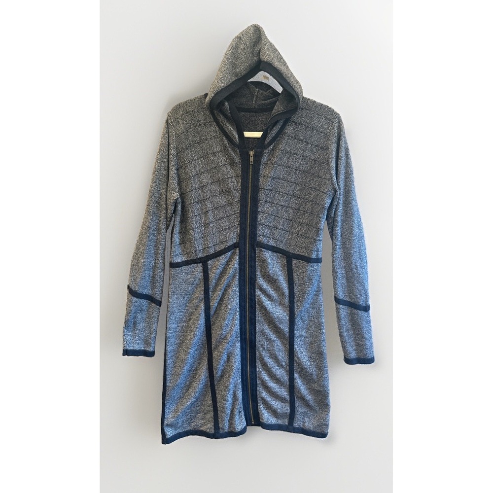 Title Nine Sweater Dress Size M Merino Wool Blend Full Zip Pockets Hood Gray